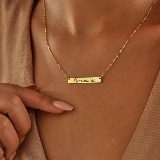Gold Personalized Bar Name Necklace , Handwriting Name Necklace , Gold Bar Name Necklace , Personalized Jewelry , Mother's Day Gifts